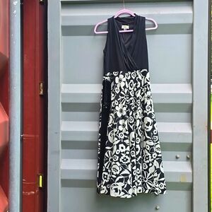 Talbots Black white sleeveless Maxi Dress Mod Floral Skirt w Belt  SZ 10 p